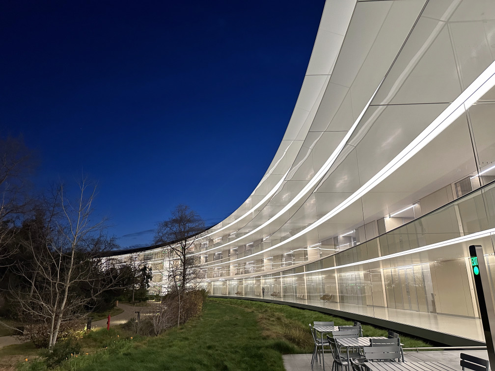 A photo of Apple Park at night